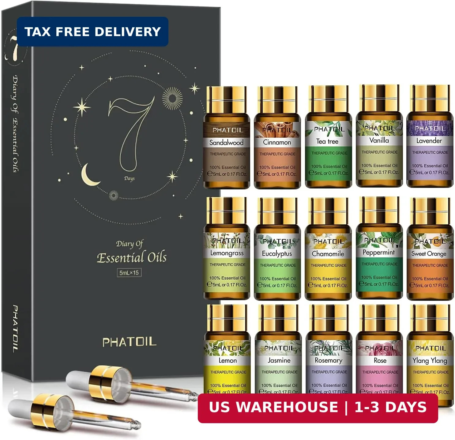 PHATOIL Essential Oils Gift Set 15 x 5ml, Pure Essential Oil Aromatherapy Oil fo