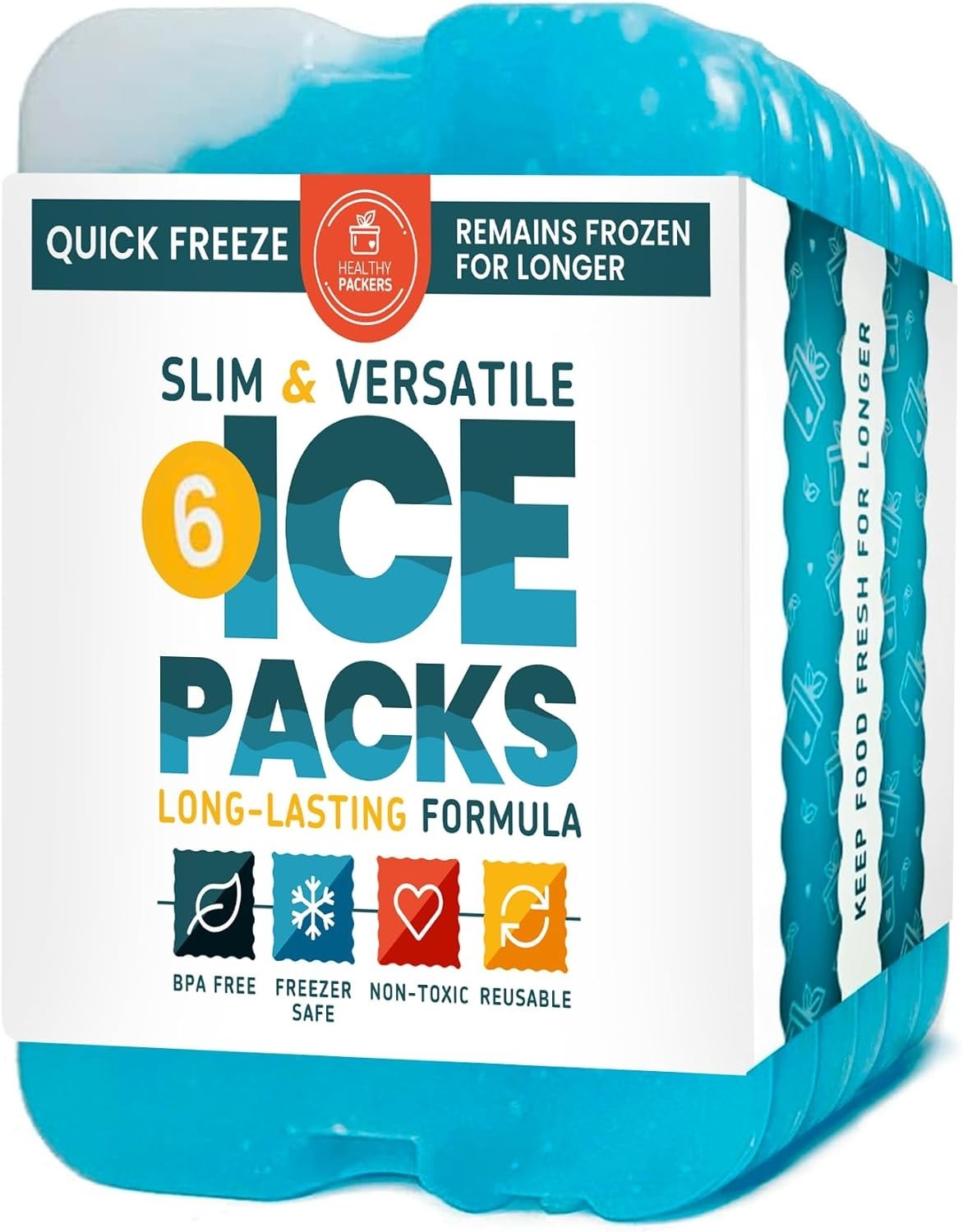 Ice Packs for Lunch Boxes & Coolers, Slim and Long-Lasting, Reusable Ice Pack