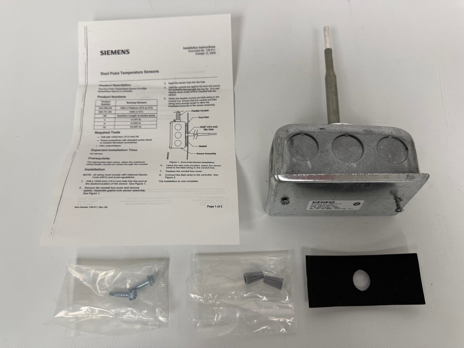 SIEMENS 535-741-4 DUCT TEMPERATURE SENSOR NTC 100K OHM 4" PROBE NEW