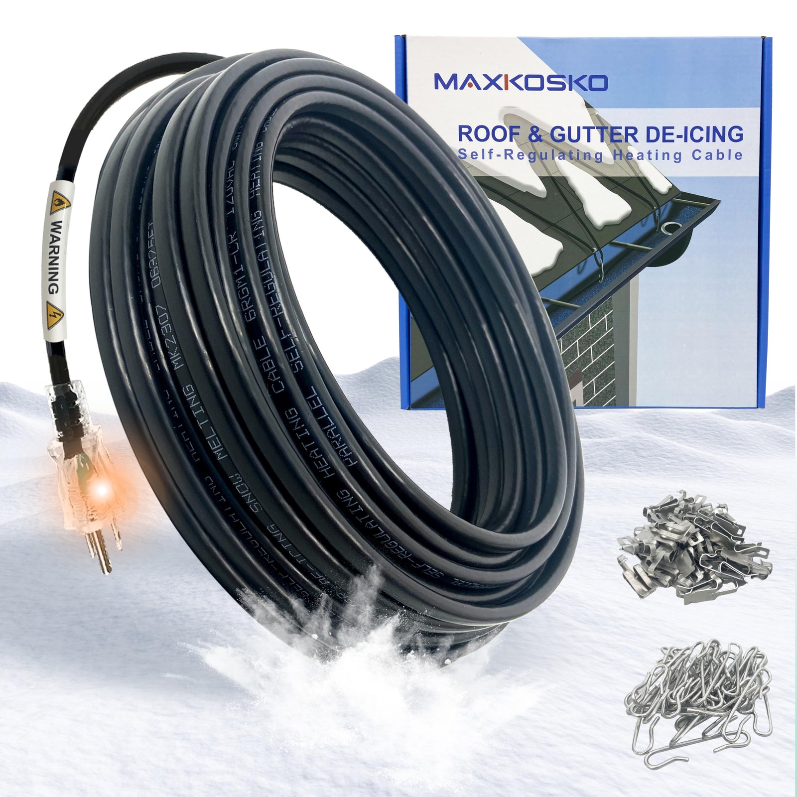 Maxkosko Roof Gutter Heat Cable For Snow Melting Electric Self Regulating Roof