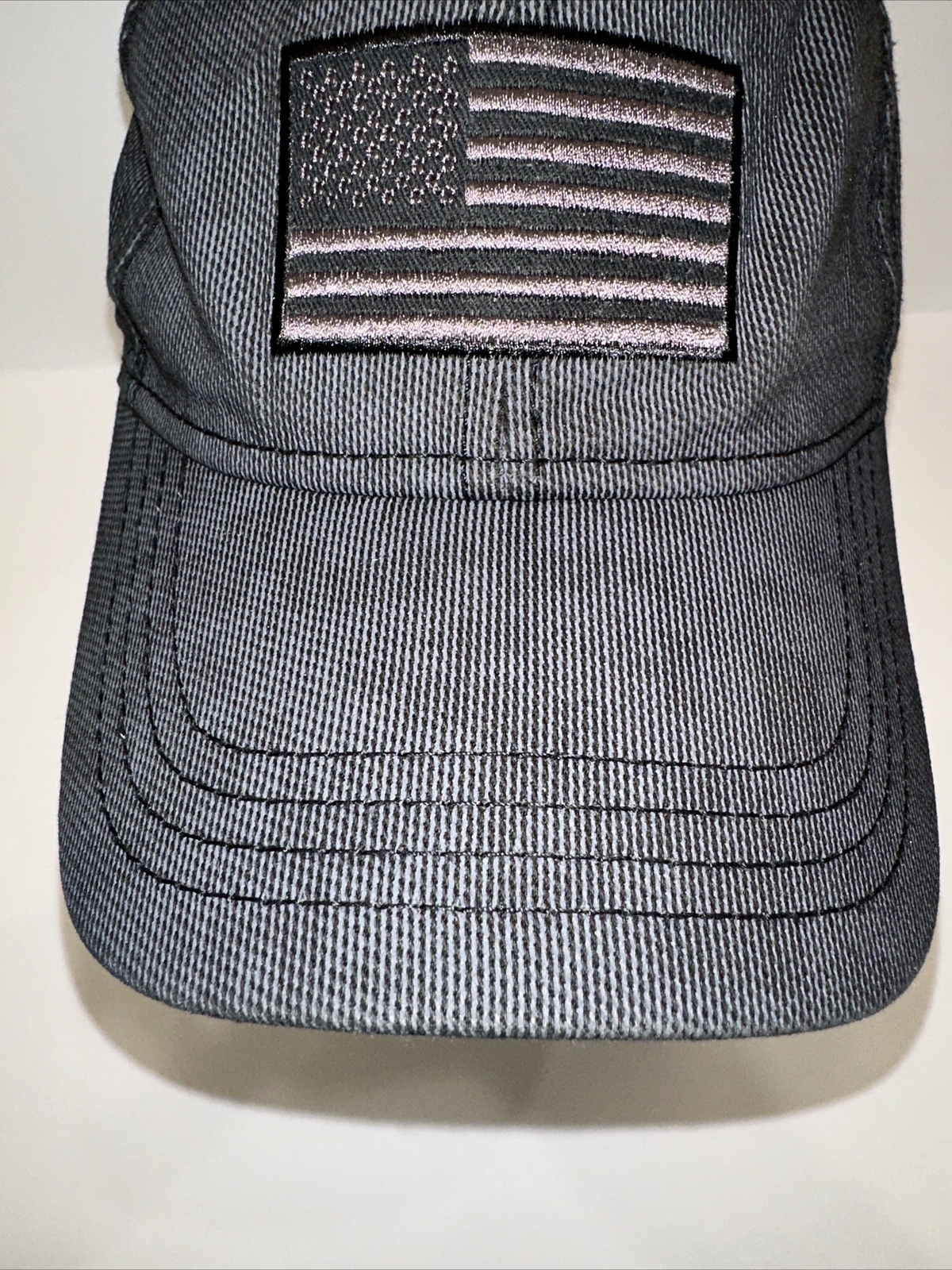 American Flag Black on Black Gray Pinstripe Hat Cap Hook Loop. Unbranded