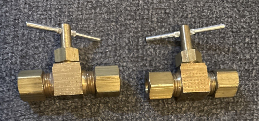 Lot of 2 Brass 1/4" Compression Needle Valves