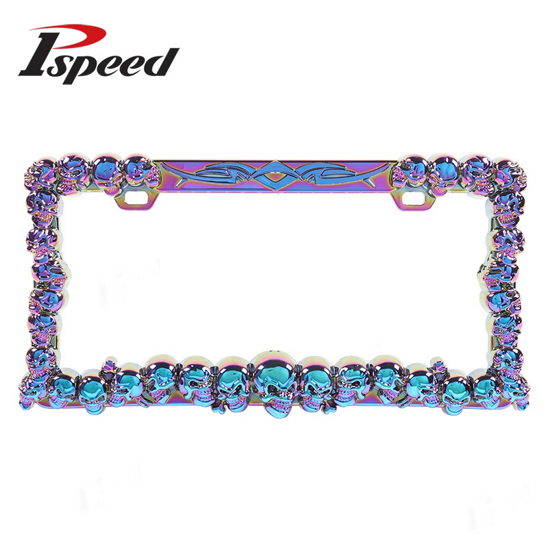 Universal USA Size Neo Chrome 3D Skull License Plate Frame Cover Holder PVD