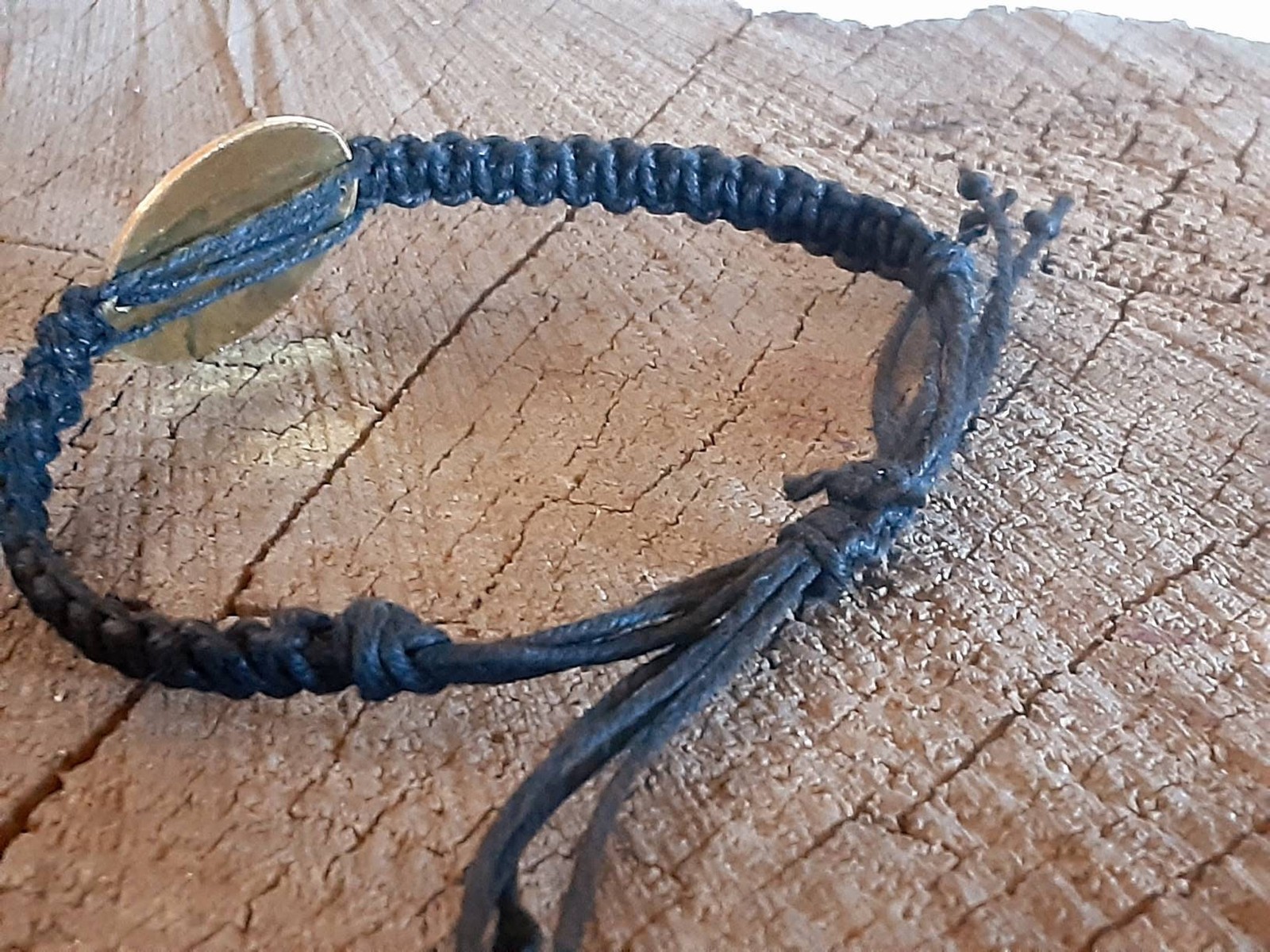 Handmade Black Hemp Bracelet: Brass Dragonfly, Adjustable Woven Design