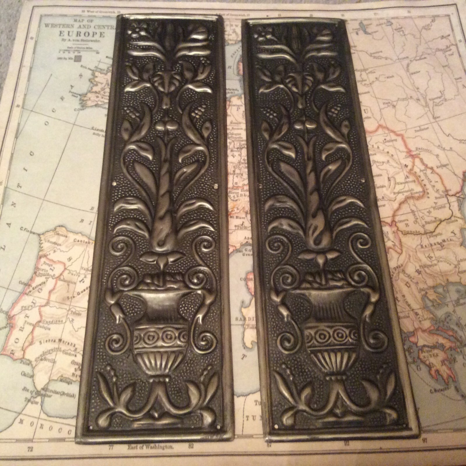 Reclaimed Solid Brass Door Finger Plates Antque Silver finish Large Oblong 1