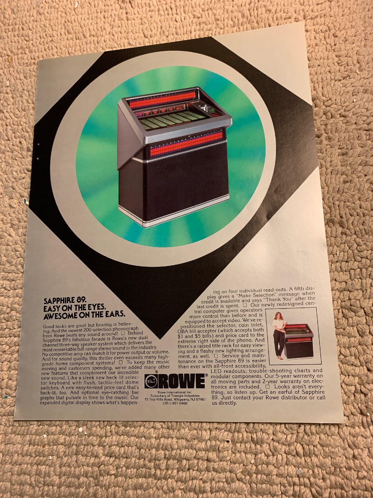 Original ad 11-8 1/4”  Rowe Sapphire 89 jukebox FLYER