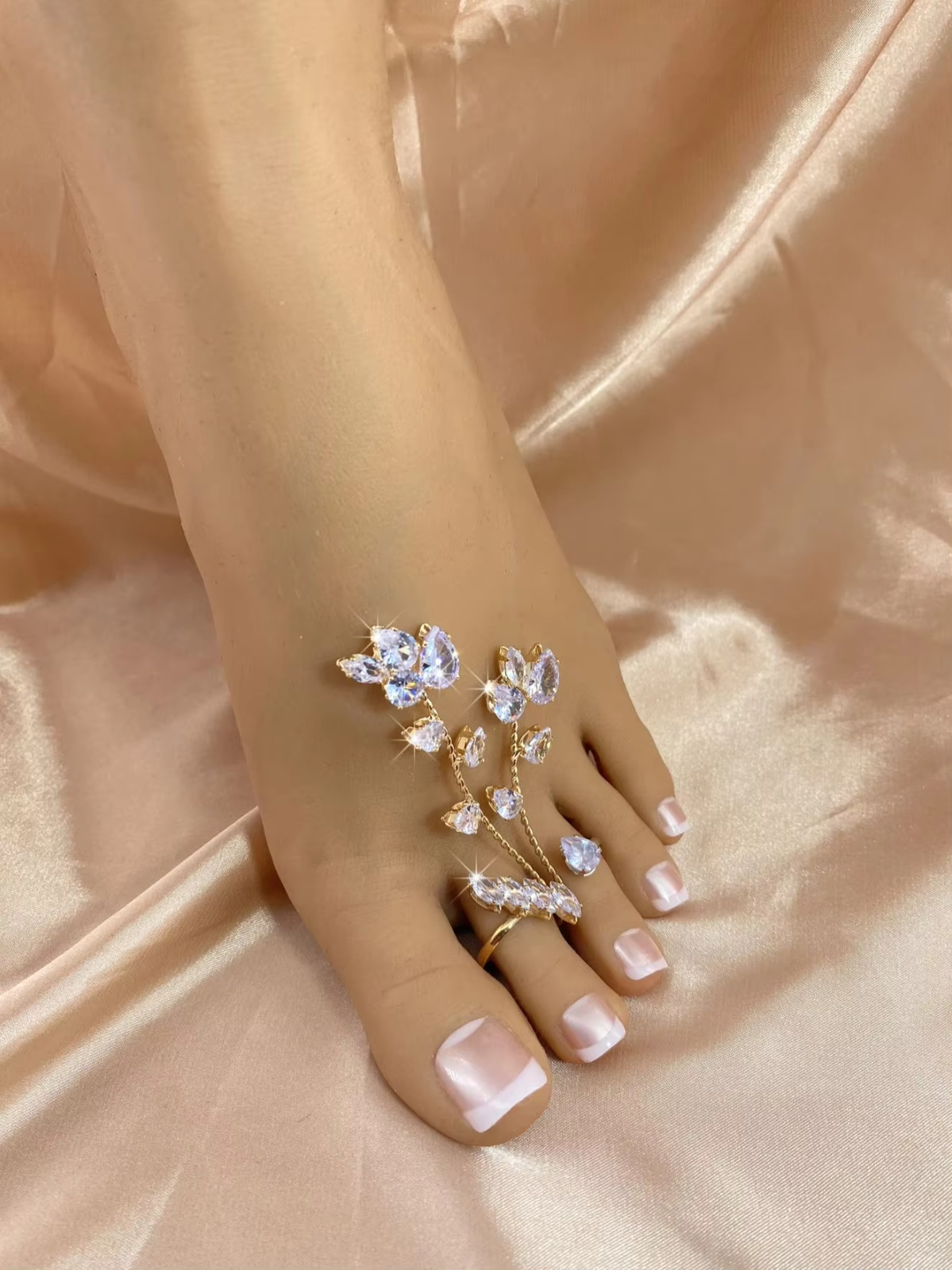 1Pc Luxury Zircon Toe Ring for Women Adjustable Open Foot Ring Beach Barefoot