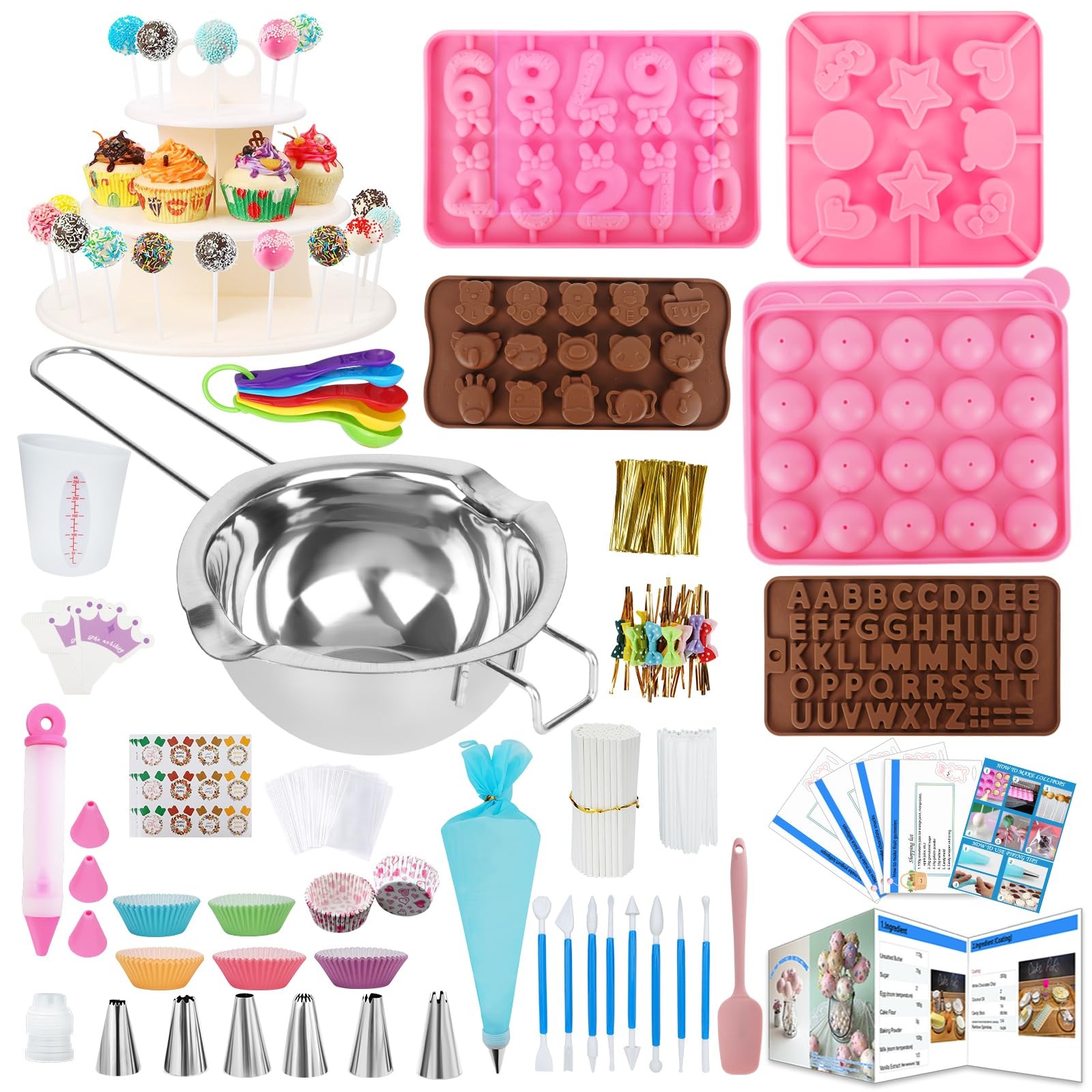Ranchitel Cake Pop Maker Kit 618Pcs 5 Silicone - 3 Tier Display Stand