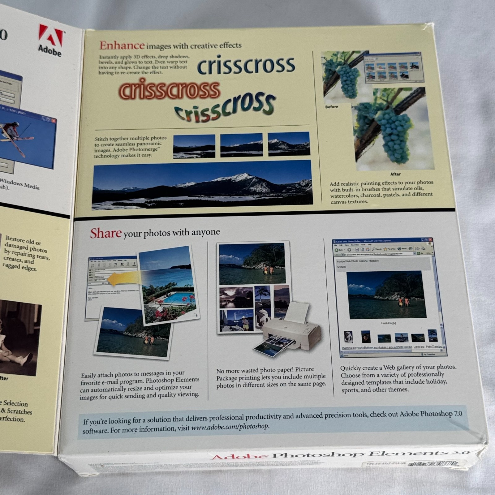 Adobe Photoshop Elements 2.0 Retail Box CD Manuals Win Mac Vintage Software Key