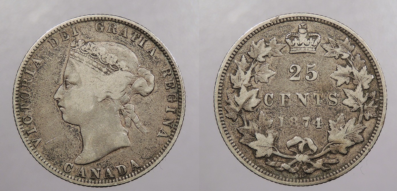 CANADA 1874-H 25 Cents Victoria #WC107775