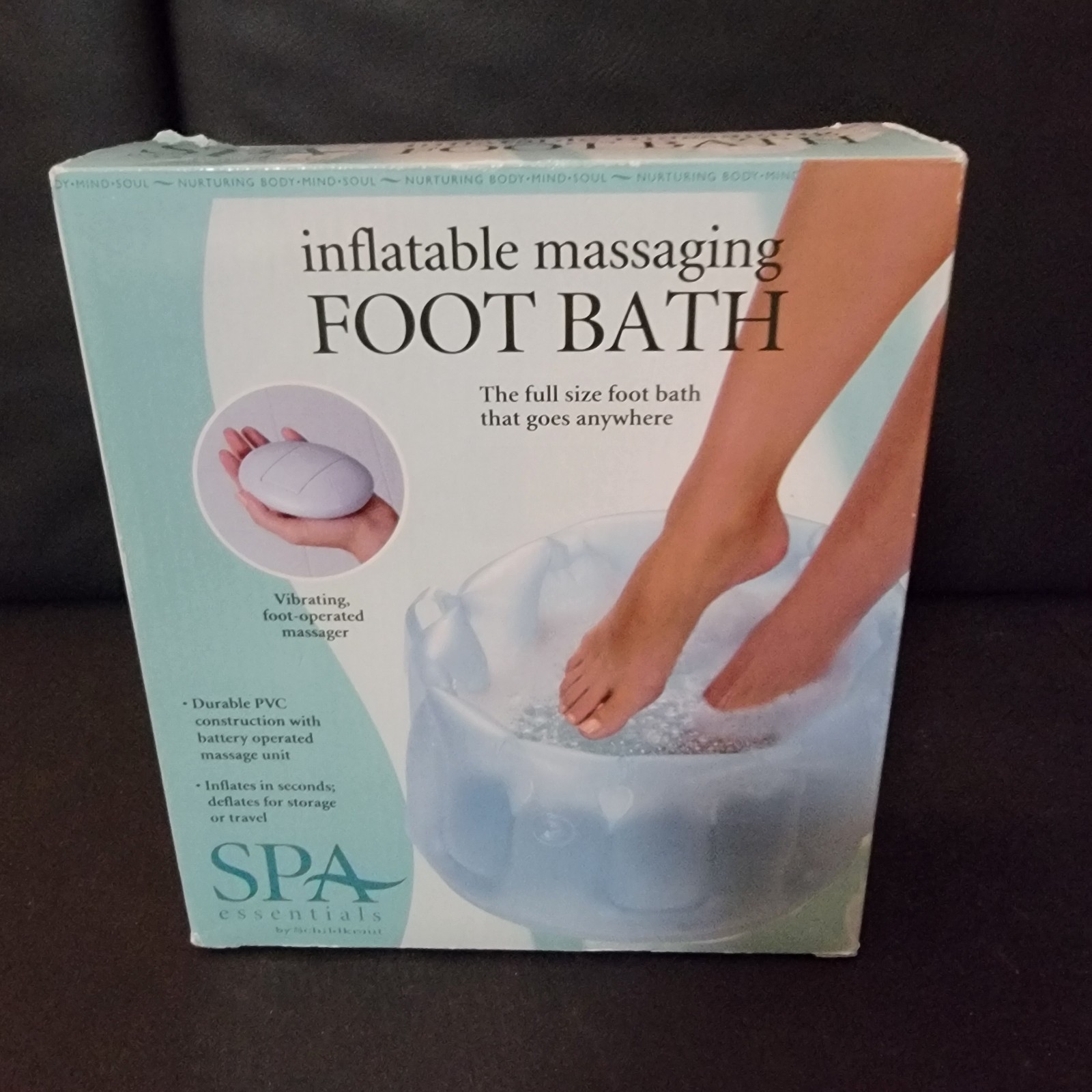 Spa Essentials Inflatable Massaging Foot Bath Portable Vibrating Blue New In Box
