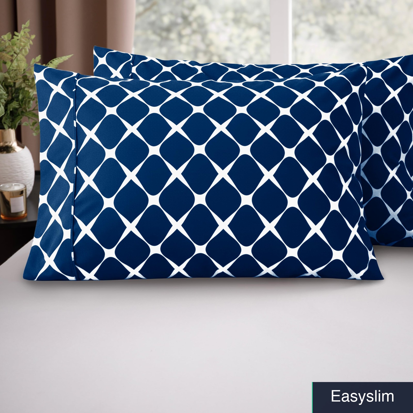Double Brushed Microfiber Pillowcase Set 2-Piece Standard Queen Navy
