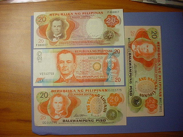 Philippines 20 Piso 4 Varieties UNC #95023