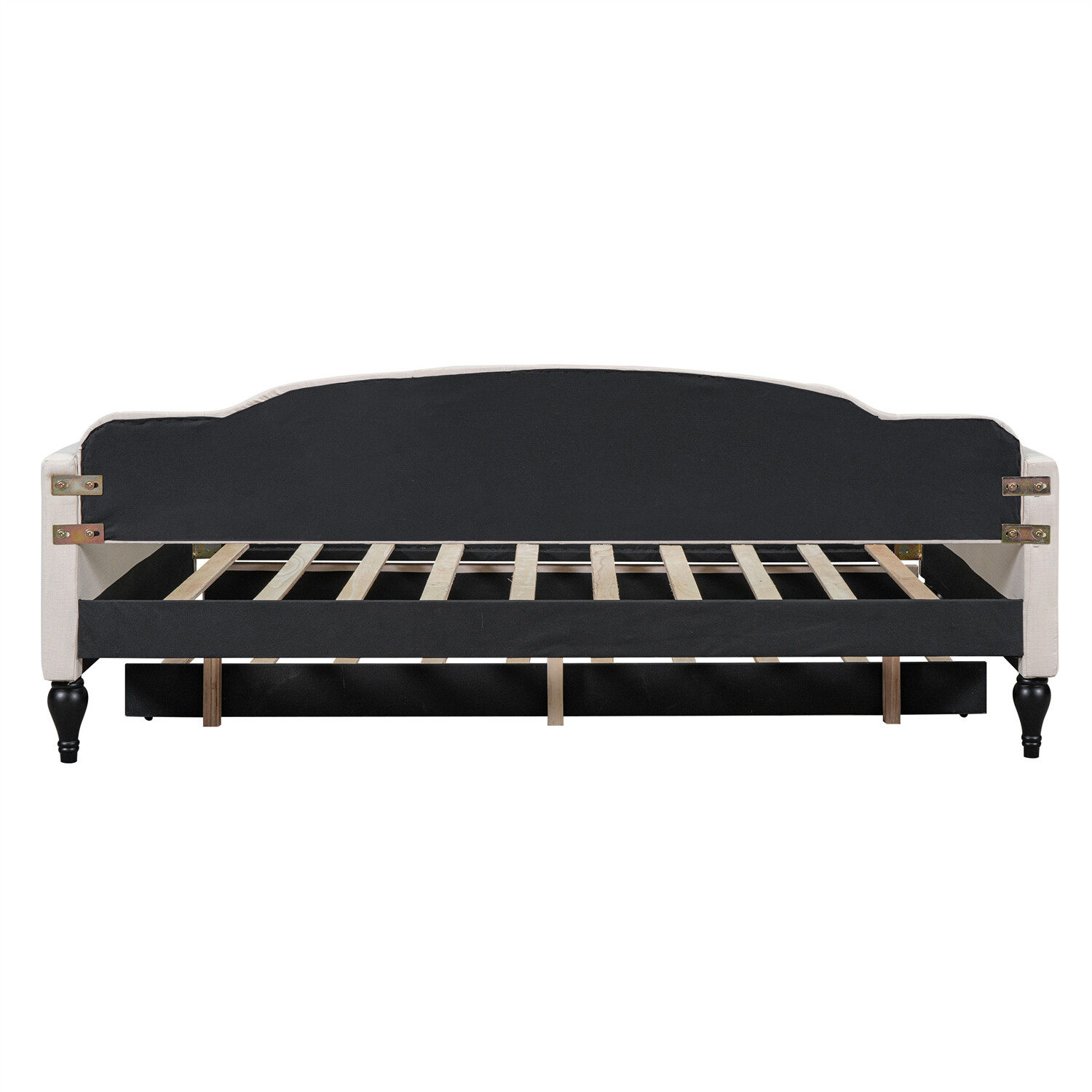Full Size Daybed with Pull Out Trundle Bed Upholstered Bed Frame Sofa Bed Beige