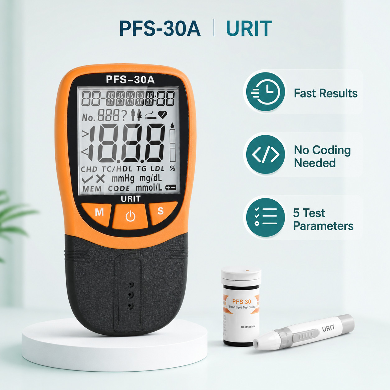 Accurate 5-in-1 Blood Lipid Test Meter URIT PFS-30A Home Cholesterol Monitor