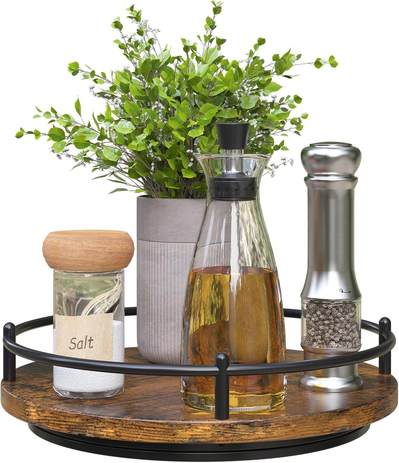 Lazy Susan Organizer：9 Inch Rotating Spice Rack Kitchen Countertop Round Wooden