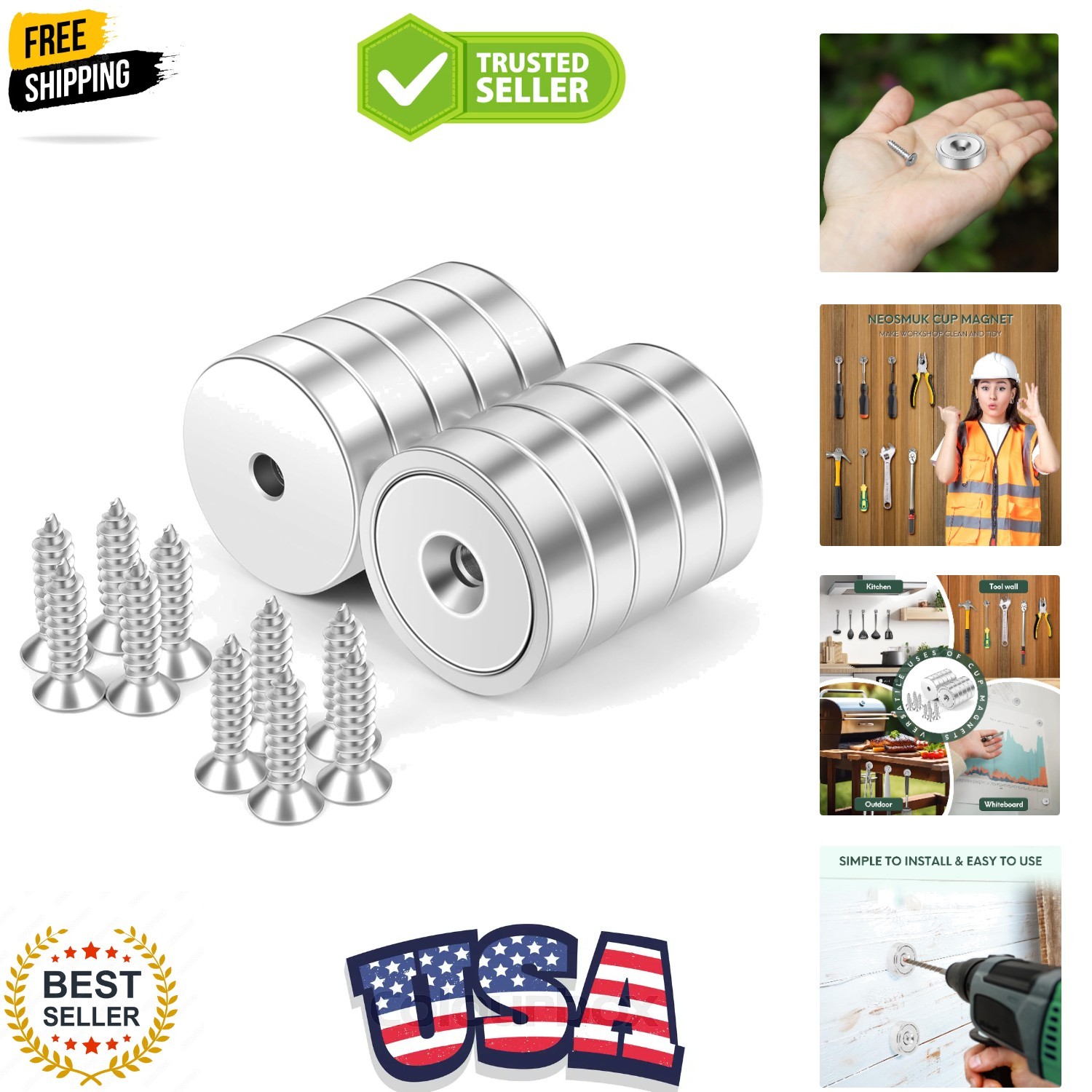 Magnets with Screws,60lbs+ Heavy Duty Rare Earth Neodymium Mounting Magnets w...