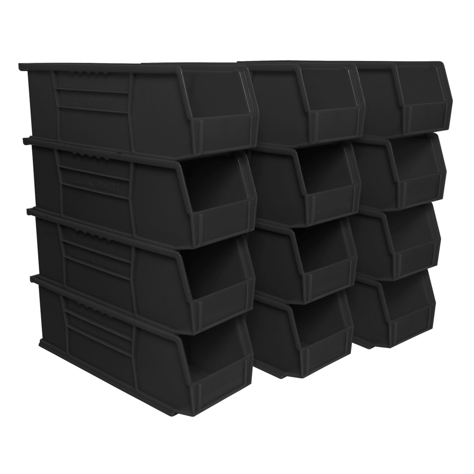 Akro-Mils 12 Pack AkroBins Plastic Storage Bins, Space-Saving Organizers, Black