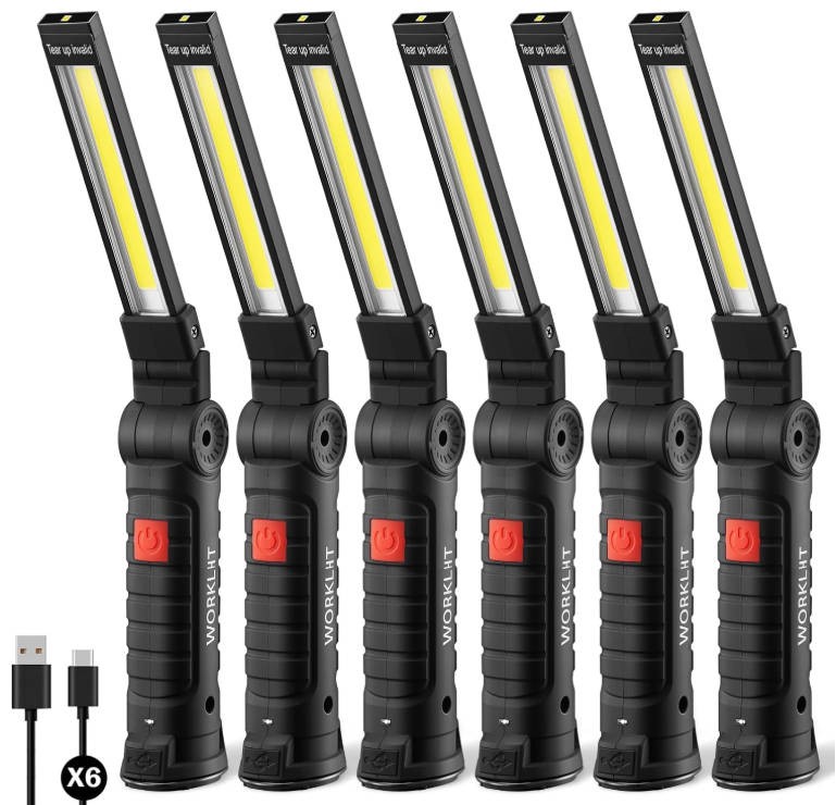 6xWork Light Rechargeable Garage Workshop LED Light Magnetic Mechanic Flashlight