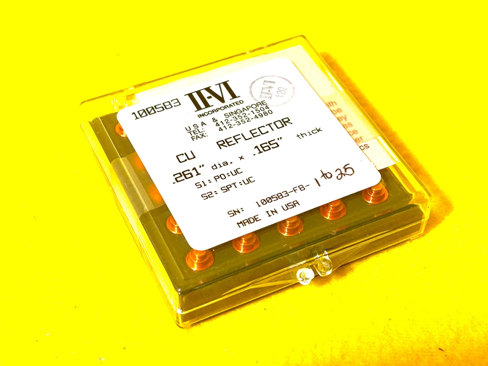 II-VI INCORPORATED 100583 CU REFLECTOR .261” Dia x .165” thick COHERENT CORP.