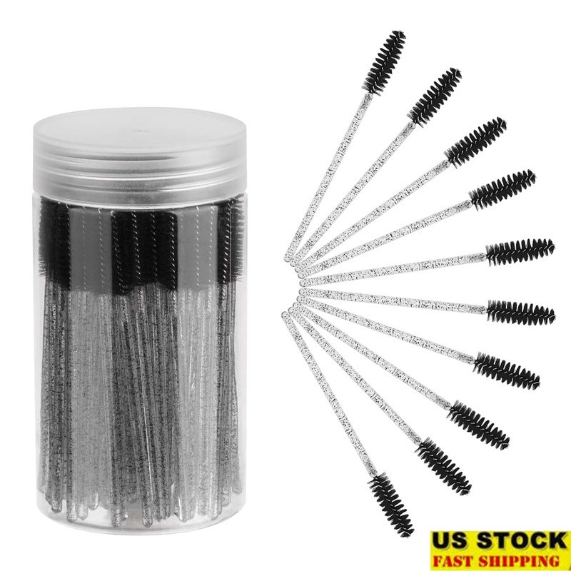 100 PCS Eyelash Brush Wand W/ Reusable Case Soft Fiber Mascara & Eyebrow Care US