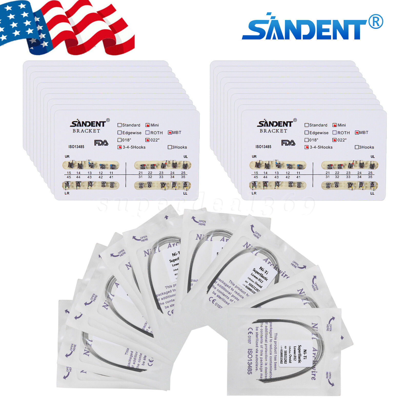 Dental Orthodontic Brackets Braces MINI Roth .022 Hooks 3-4-5 /Arch Wires SA