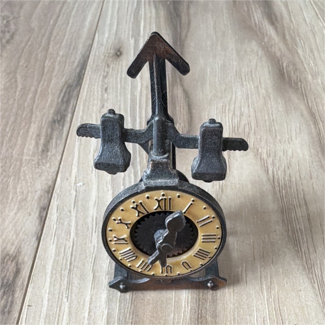 Vintage Metal Pencil Sharpener Clock Design w/ Crank & Clamp Mount for Desk/Wall