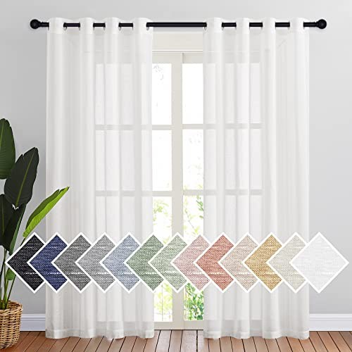 Sheer Linen Curtains for Living Room 84 inch 52"W x 84"L (Pack of 2) White