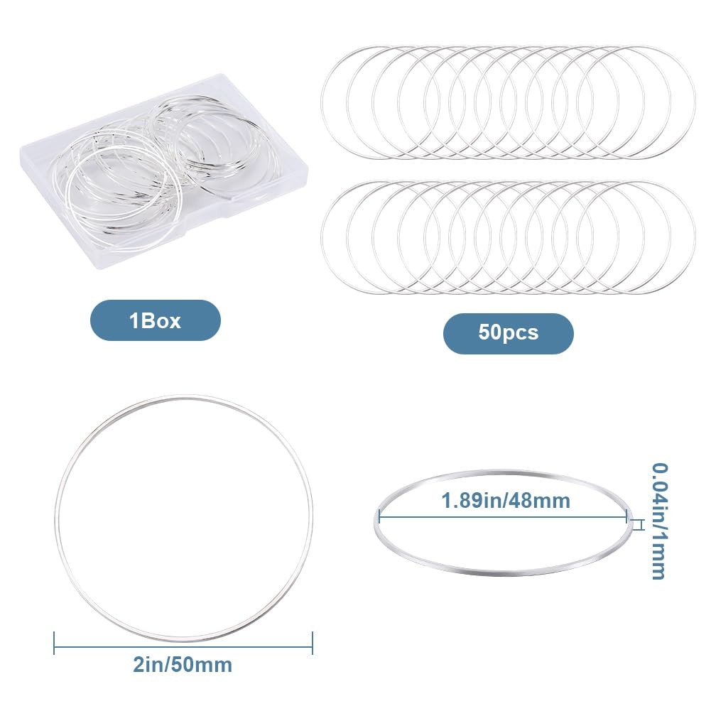 SOFPLATE 50Pcs 50mm Round Beading Hoops Beaded Earring Making Platinum