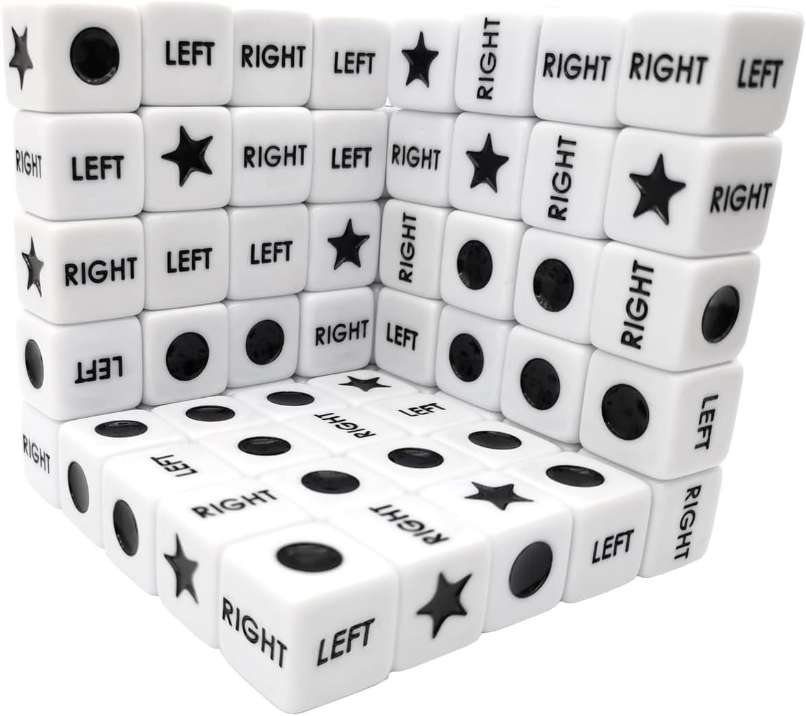 50 Pieces Left Right Center Dice Only 50 Dices Bulk Dice Game, 16Mm Standard Siz