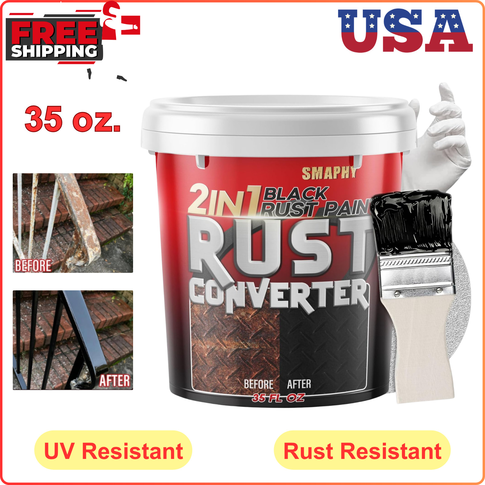 2 in 1 Rust Converter & Metal Primer, 35 oz Black Rust Reformer Paint for Metal