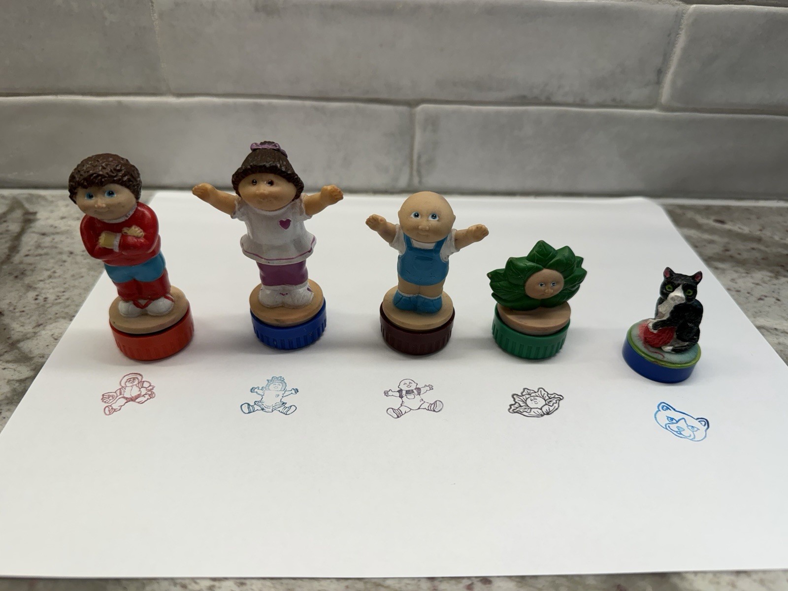 Lot Of 5 Vintage 1984 Mini Cabbage Patch Kids Stamper Rubber Ink Stamps Working