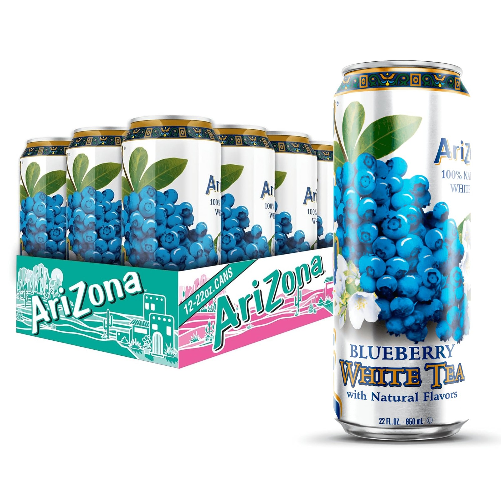 AriZona Blueberry White Tea - Big Can, 22 Fl Oz (Pack 22 of 12)