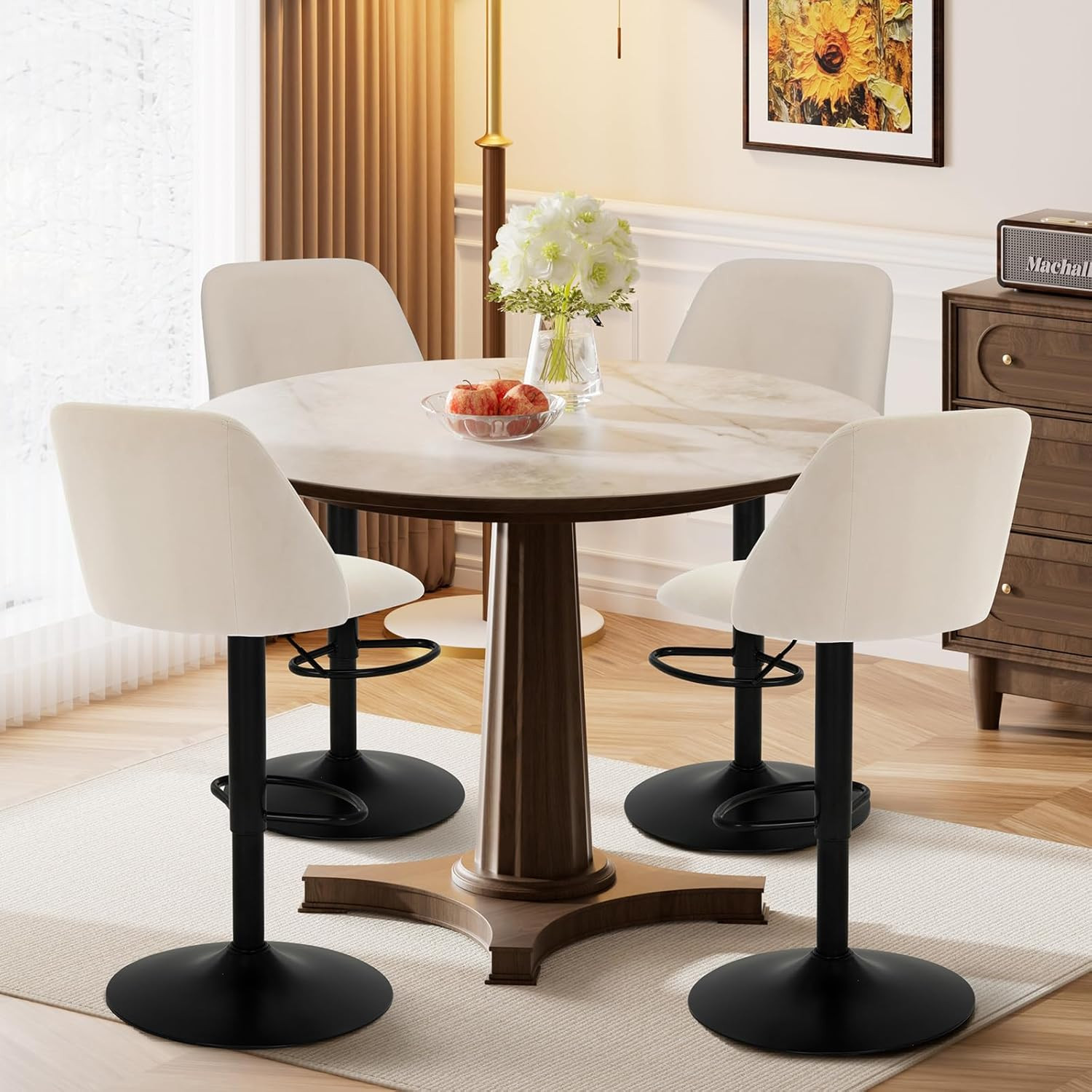 Bar Stools Set of 2, Modern Swivel Bar Chairs, Adjustable Upholstered Barstools