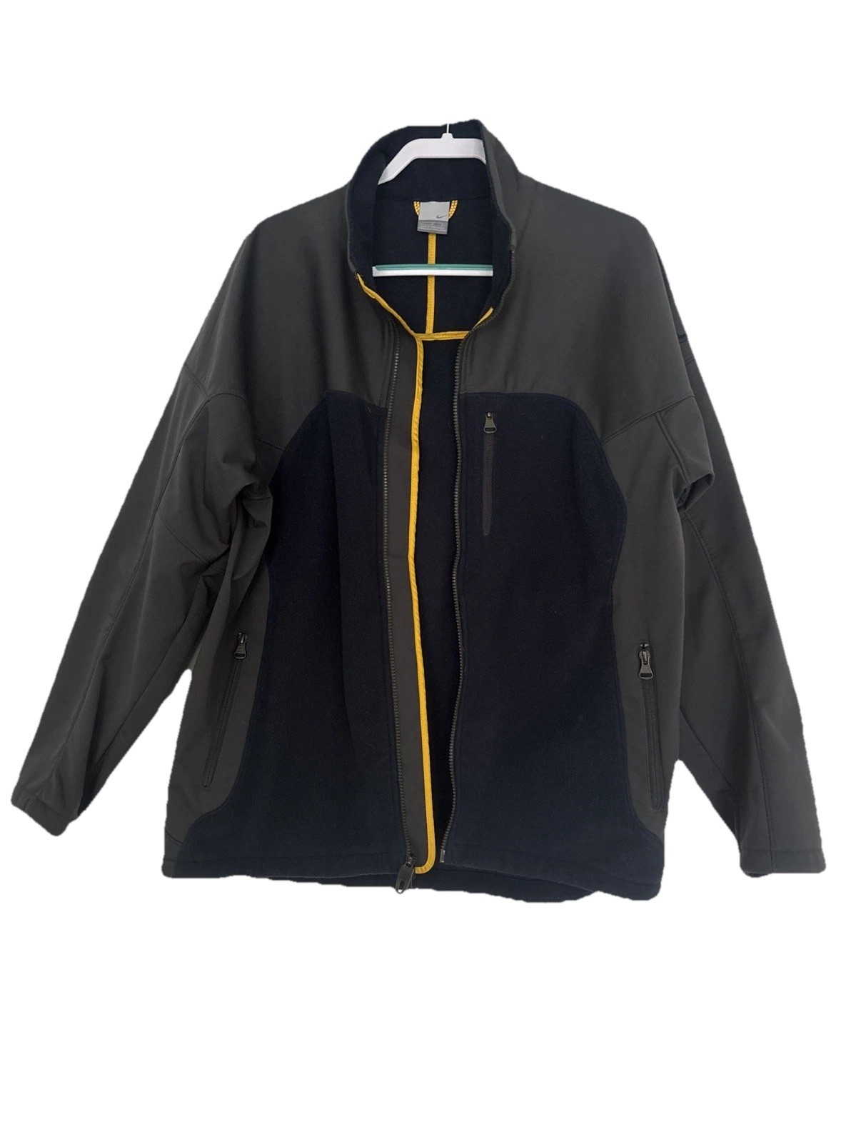 Nike Men Fleece Full Zip Jacket Grey Blue Yellow Sports Active Coat Sz Large