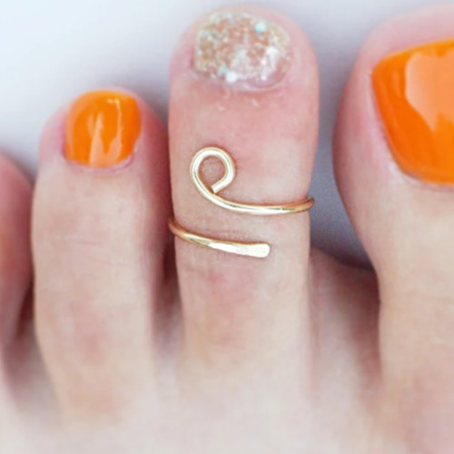 Daily Use Womens Solid Metal Adjustable Fancy Toe Ring Yellow Gold Plated Silver