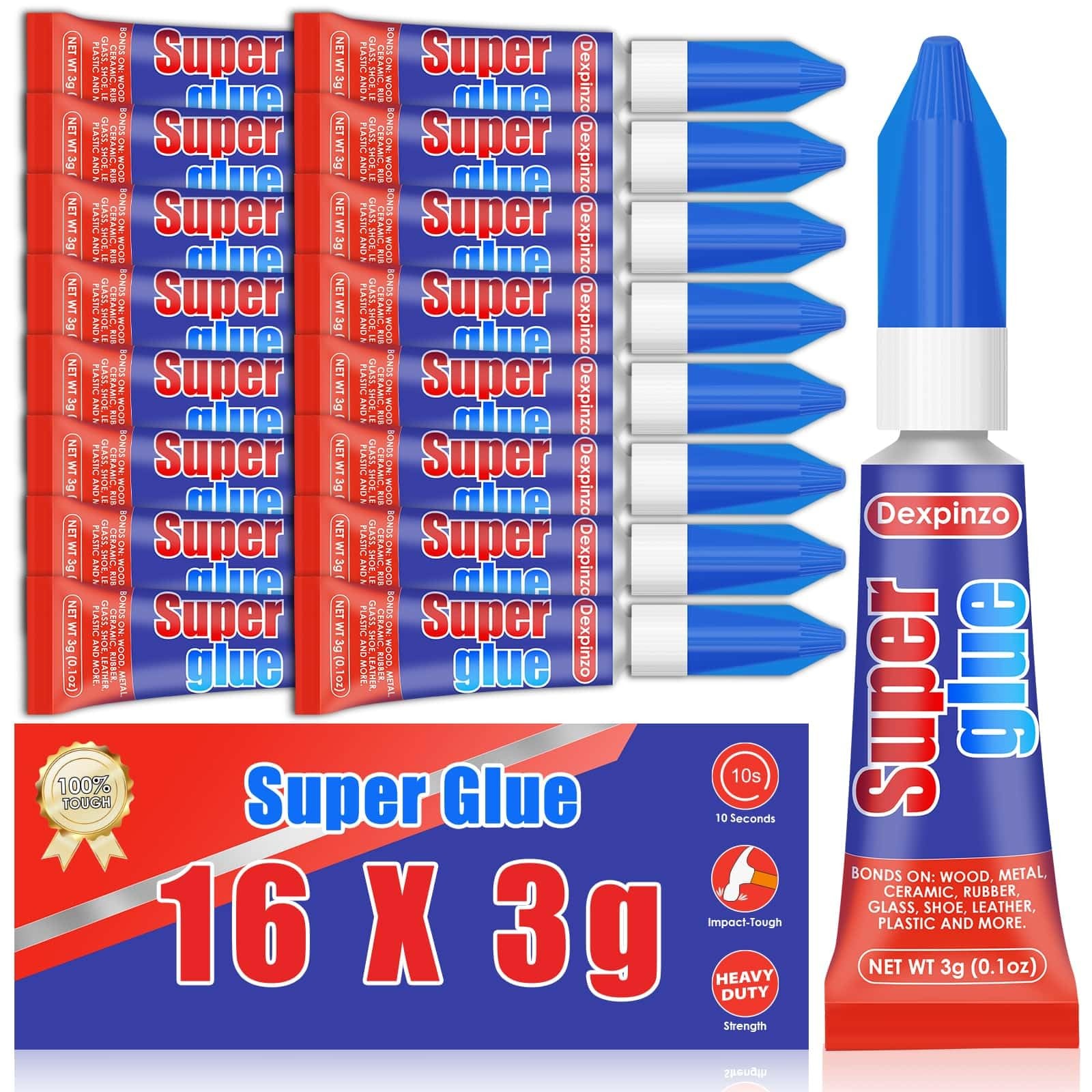 16 x 3g Super Glue Clear, Strong Adhesive Mini Superglue Fast Drying Clear