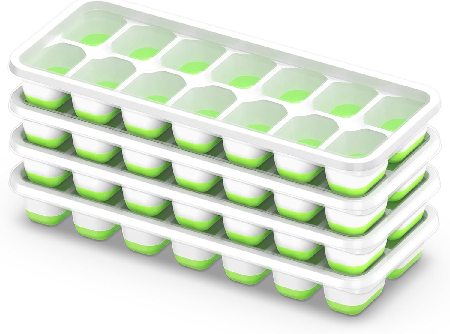 Ice Cube Tray with Lid, 4 Packs 56 Cubes Durable Stackable Ice Cube Trays for...
