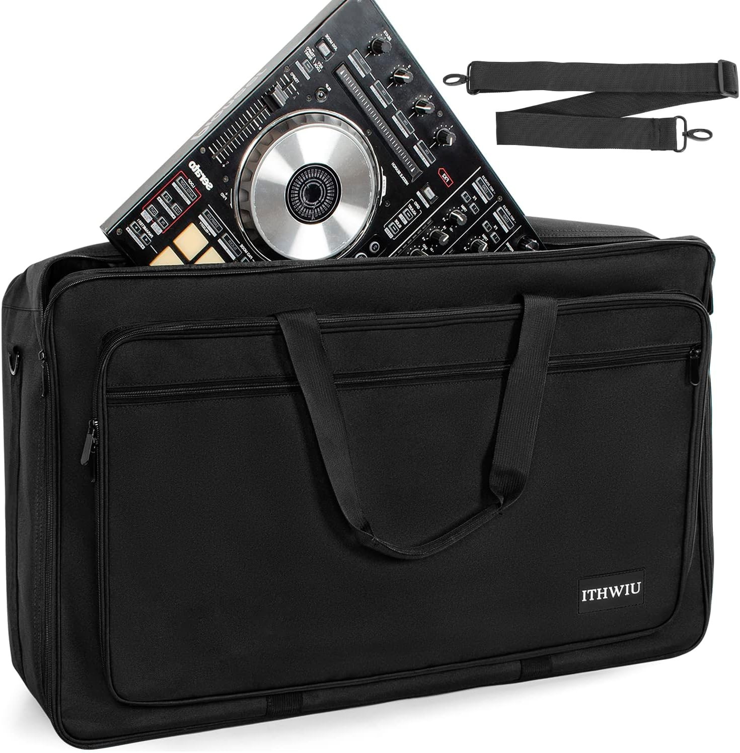 Versatile DJ Controller Carrying Case with Dual Zipper & Storage Pocket, Black