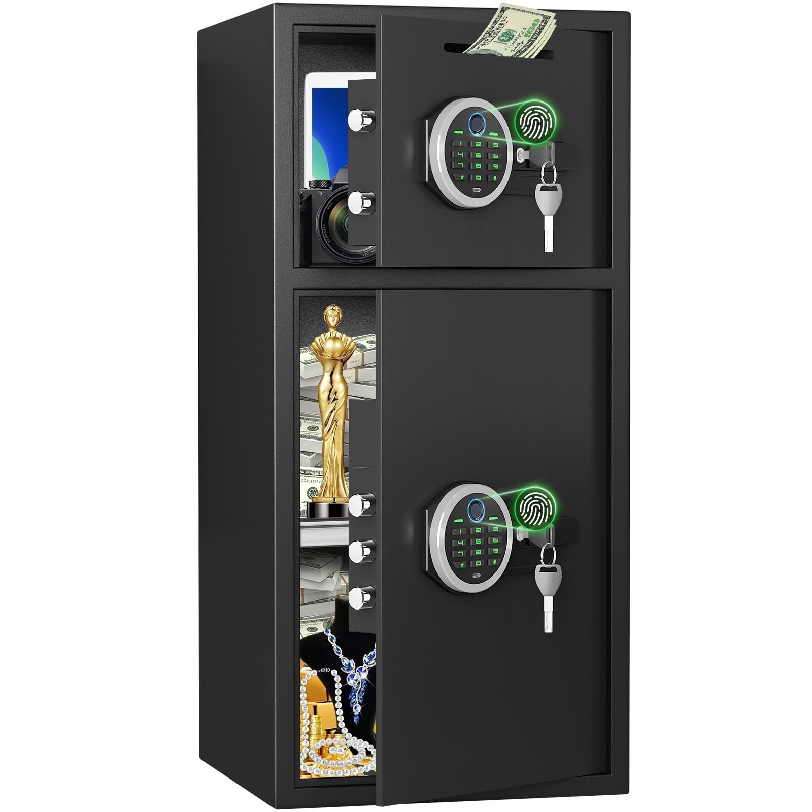 6.5 Cu ft Fingerprint Large Money Safe, Home Safe Box with Dual Alarm and shelf