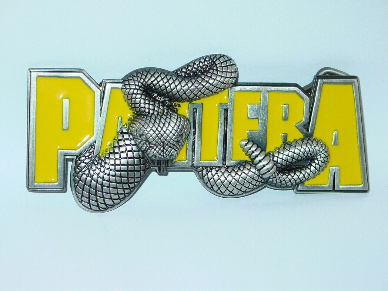 PANTERA COLLECTIBLE SNAKE LOGO HEAVY METAL BELT BUCKLE RIP DIMEBAG -Yellow, NOS