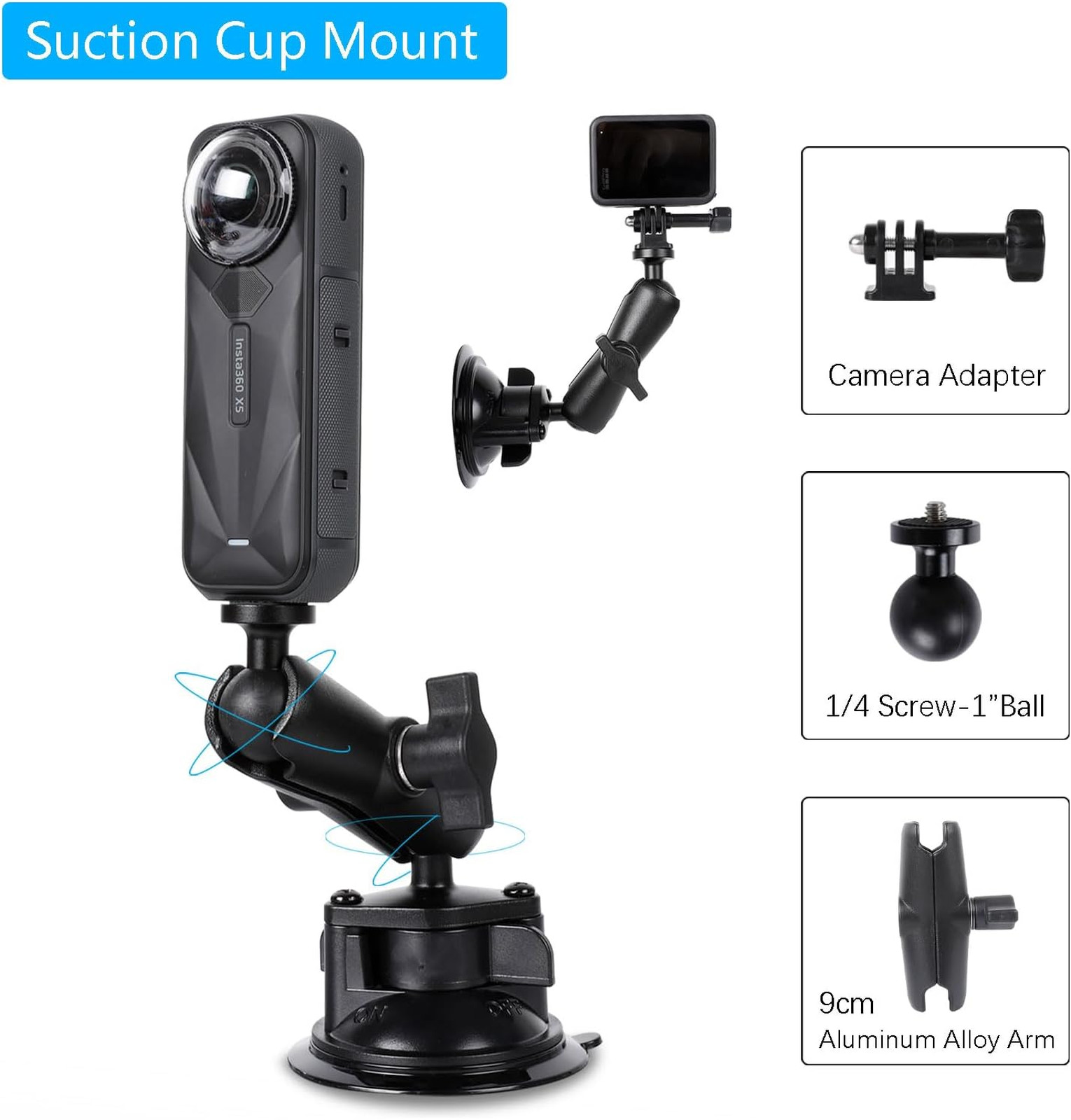 Camera Mount Kit for Insta360 Series Suction Cup Magnetic Stand Car Windshield