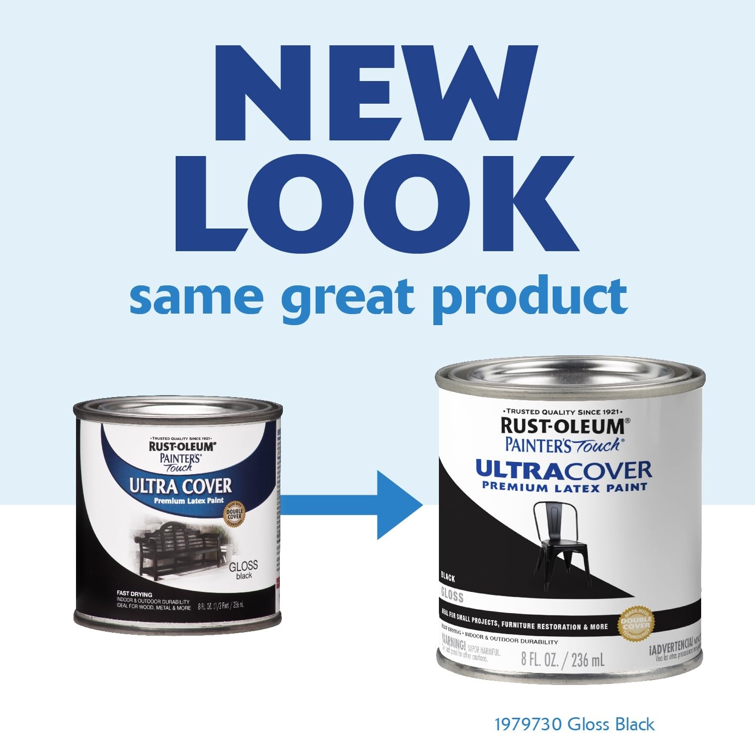 RustOleum 1979730 Painter's Touch Latex Paint, Half Pint, Gloss Black, 8 Fl O...
