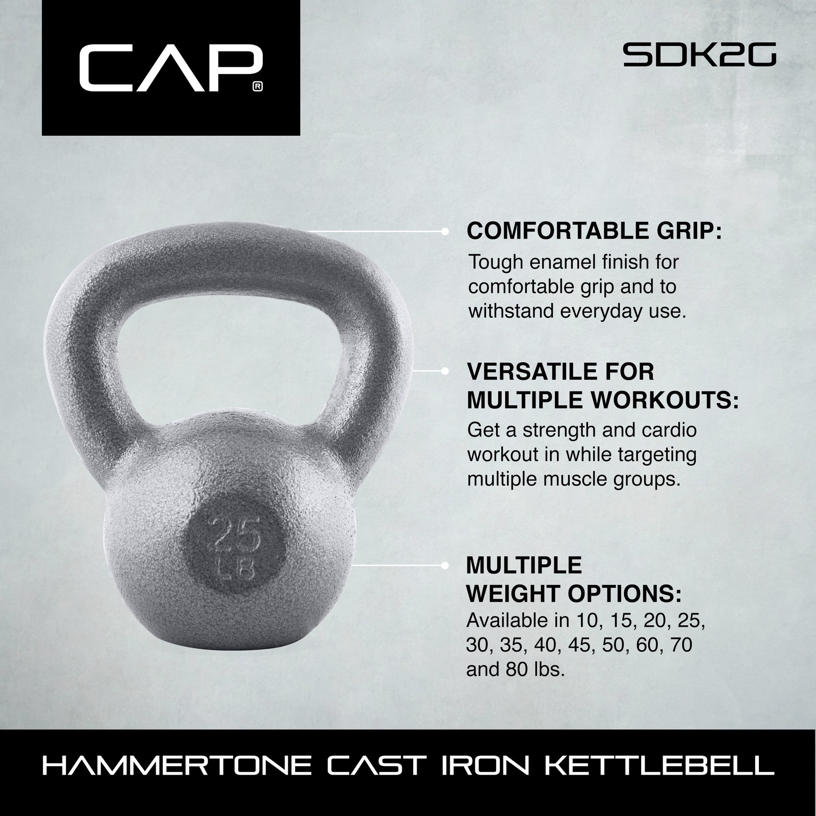 CAP Barbell 15lb Cast Iron Kettlebell, Single