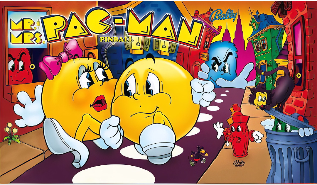 Bally Mr and Mrs Pac Man  pinball machine translite Enhanced Colors Better Look