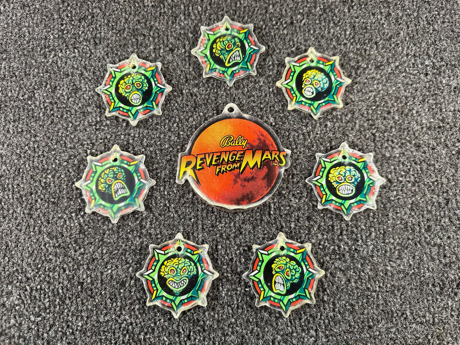 Bally Revenge from Mars Pinball Machine Plastic Key FOB Promo SET of 8 LOT NOS