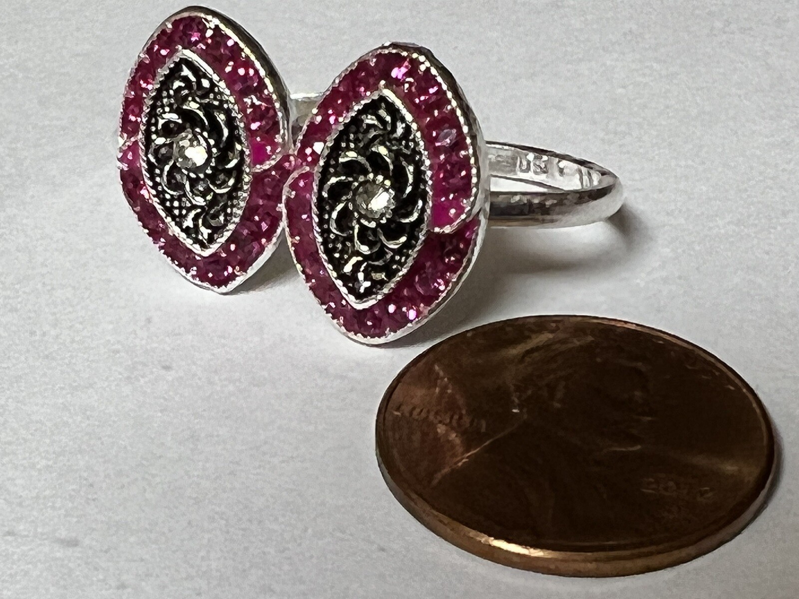 Pink Oval CRYSTAL 925 Sterling Silver Toe Ring Pair India Bichiya ADJUSTABLE