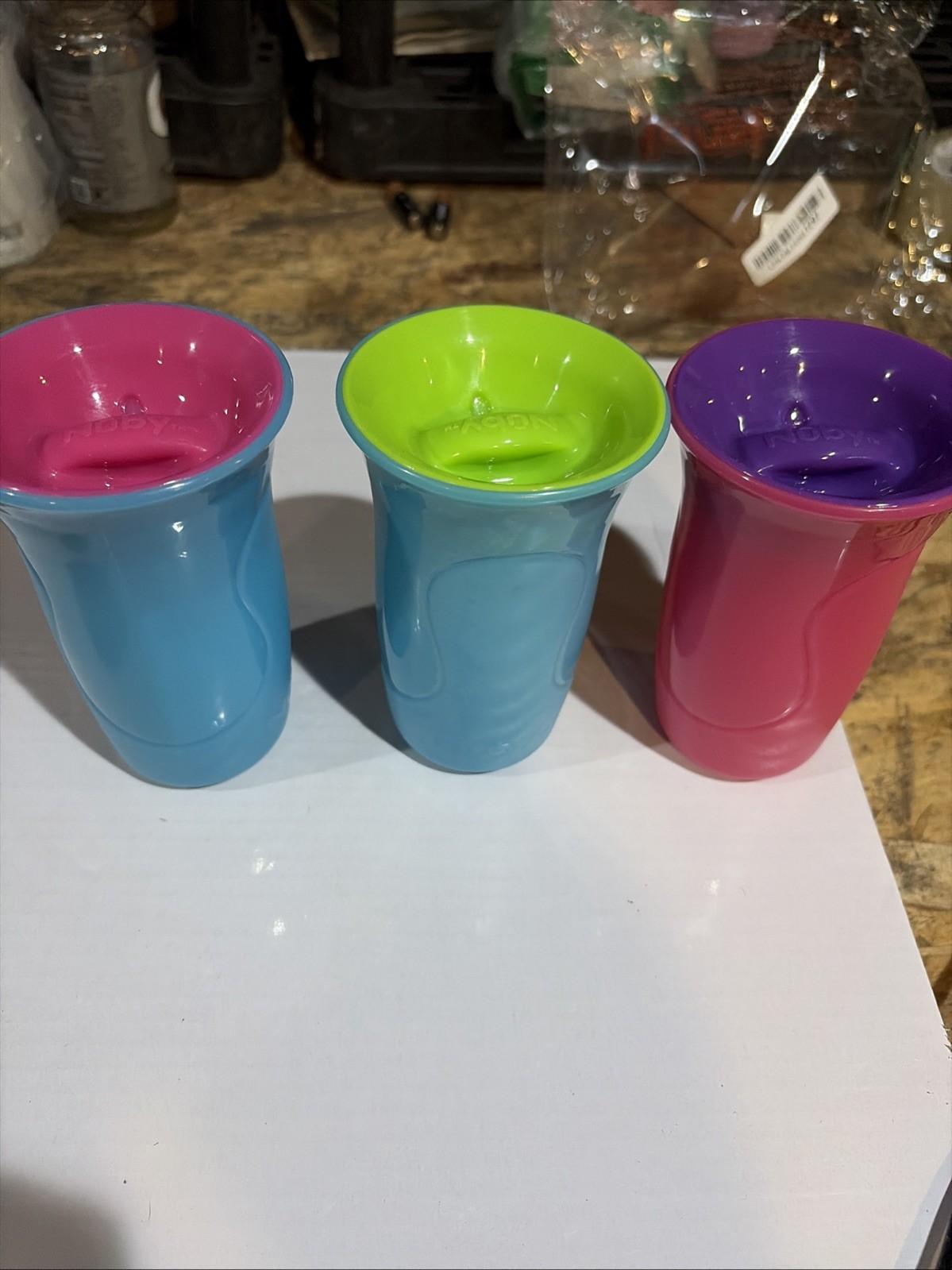 3 Pack Nuby Cup Toddlers Kids Green Blue No Spill BPA Free 10 oz
