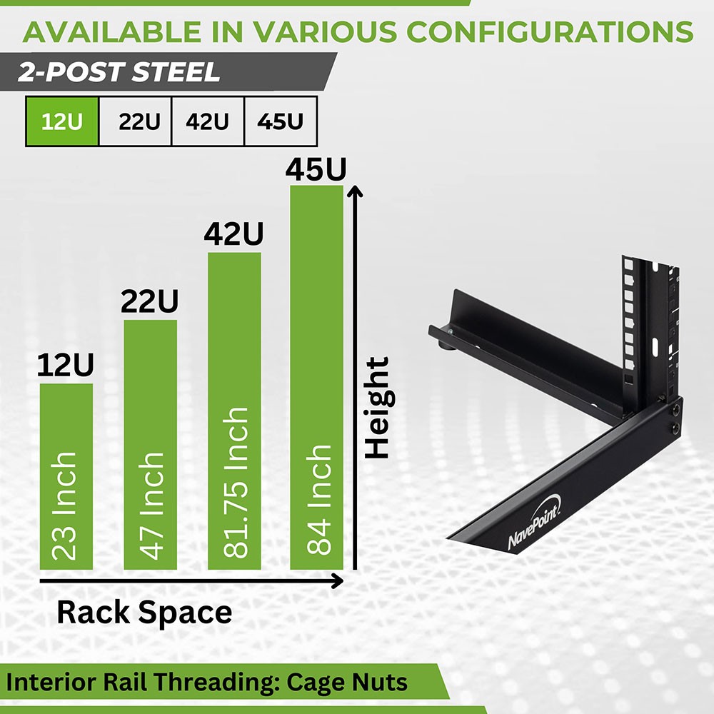 NavePoint 2-Post Open Frame Free Standing Desk Rack