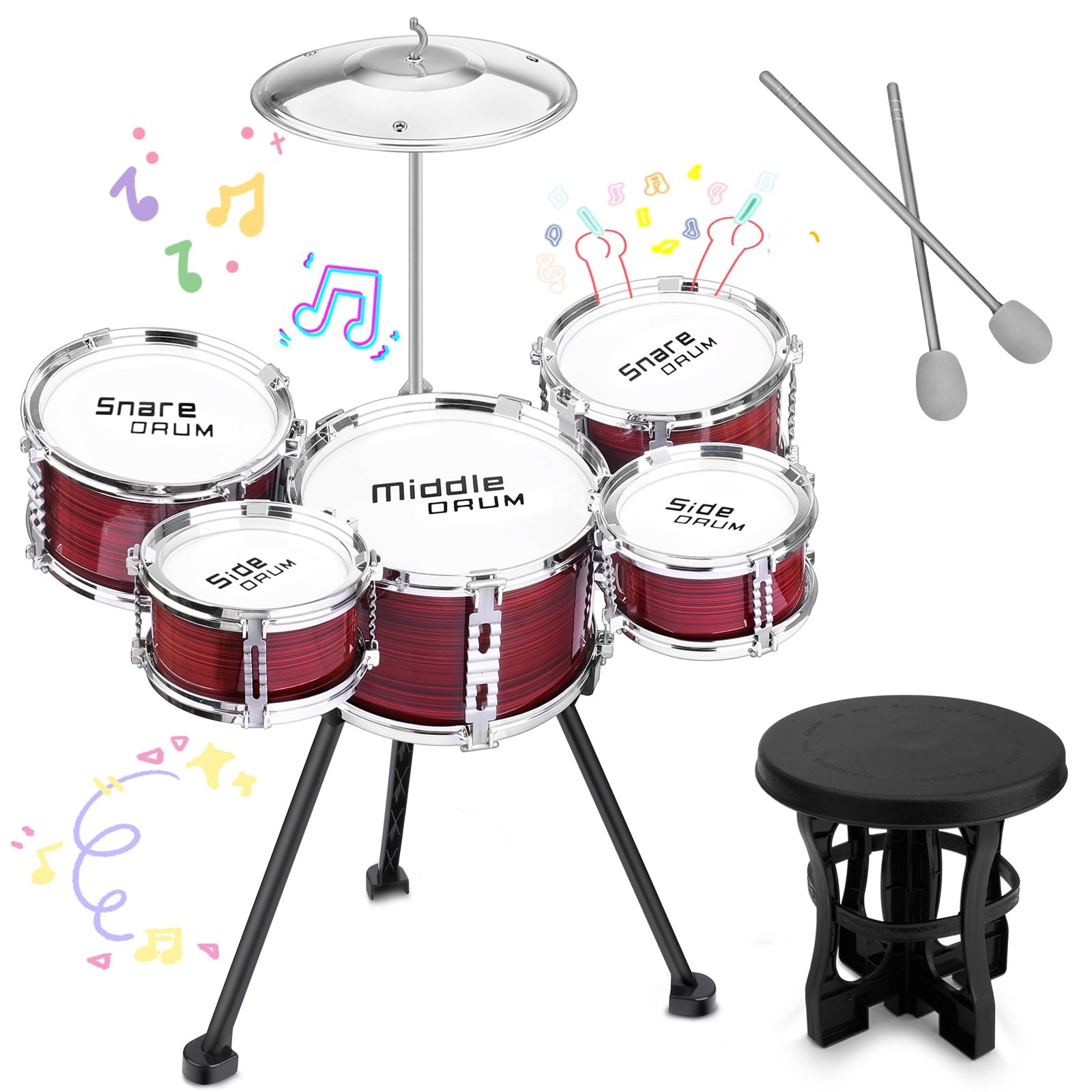Upgraded Kids 5-Piece Drum Set for Toddlers 3-5 - Rock Jazz Music Toy